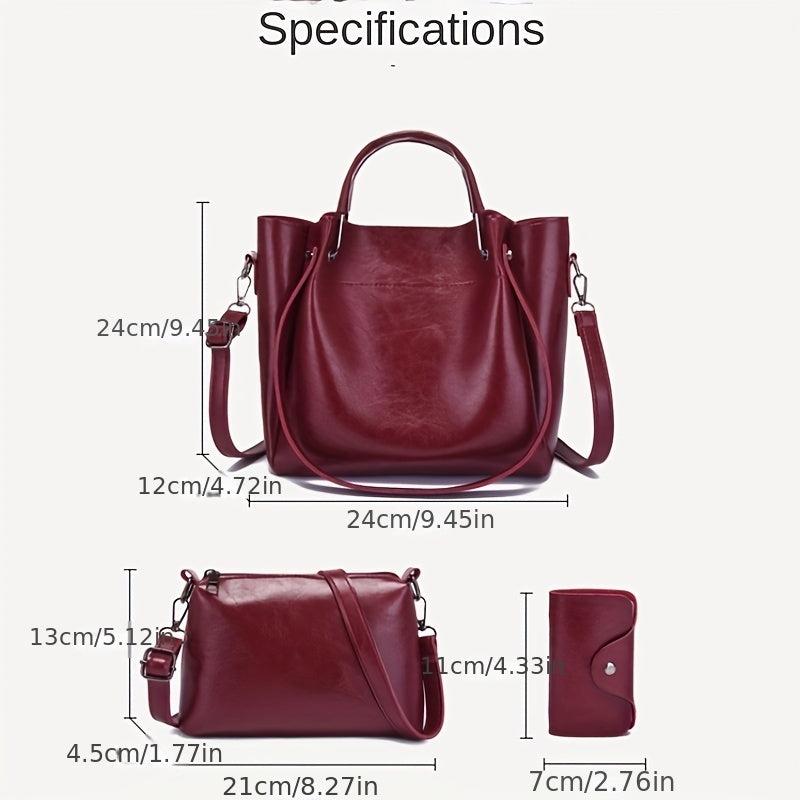 3 Pcs Classic Bag Set Tote Shoulder Credit Card Case