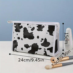 Cow Pattern Handheld Waterproof Cosmetic Bag PU Leather Makeup Storage Organizer