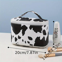 Cow Pattern Handheld Waterproof Cosmetic Bag PU Leather Makeup Storage Organizer