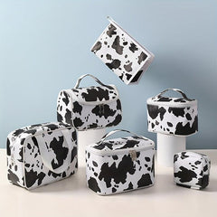 Cow Pattern Handheld Waterproof Cosmetic Bag PU Leather Makeup Storage Organizer
