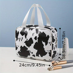 Cow Pattern Handheld Waterproof Cosmetic Bag PU Leather Makeup Storage Organizer