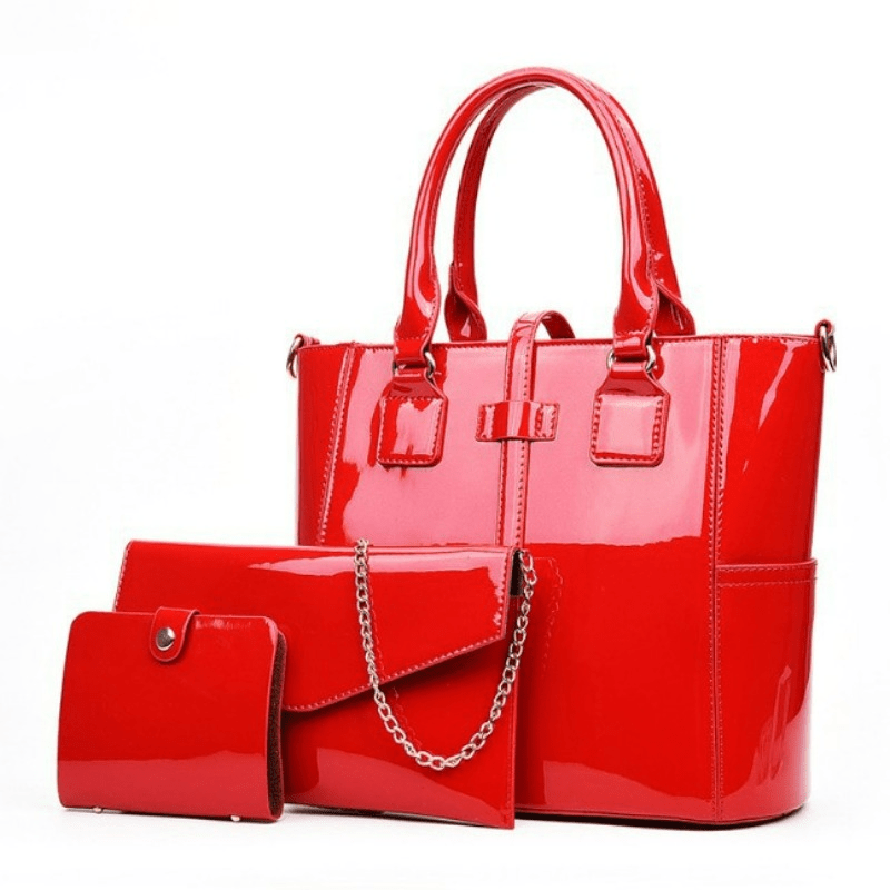 3PCS Top Handle Tote Bag PU Leather Shoulder Bag Women's Handbag & Satchel