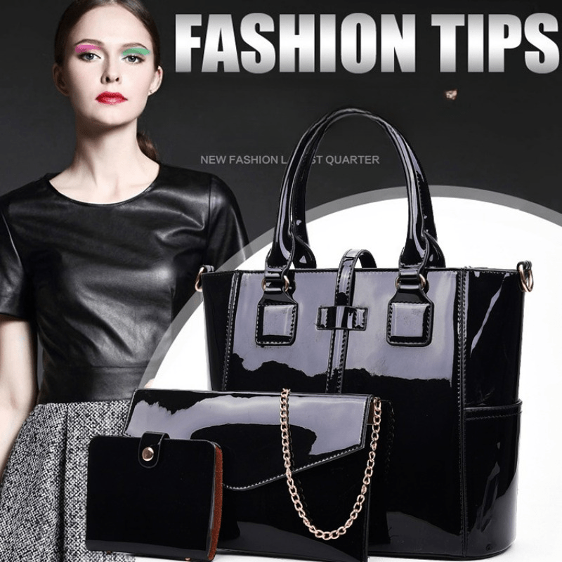 3PCS Top Handle Tote Bag PU Leather Shoulder Bag Women's Handbag & Satchel