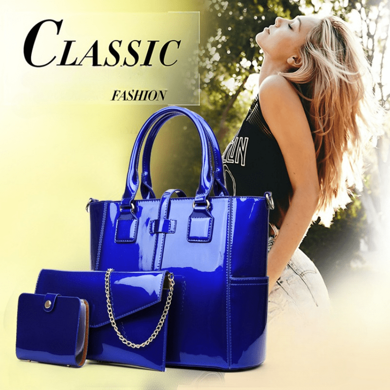 3PCS Top Handle Tote Bag PU Leather Shoulder Bag Women's Handbag & Satchel
