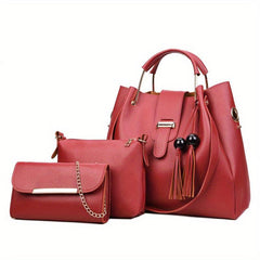 3pc Stylish Bag Set Tassel Shoulder Crossbody Flap Handbag Mother's Gift