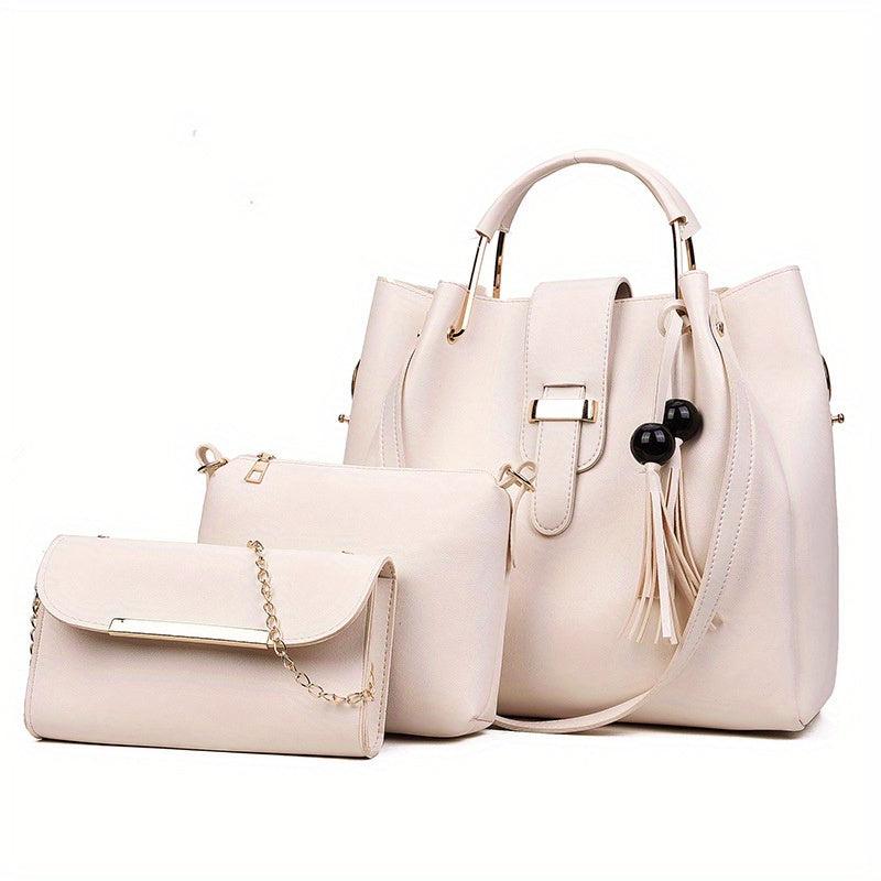 3pc Stylish Bag Set Tassel Shoulder Crossbody Flap Handbag Mother's Gift