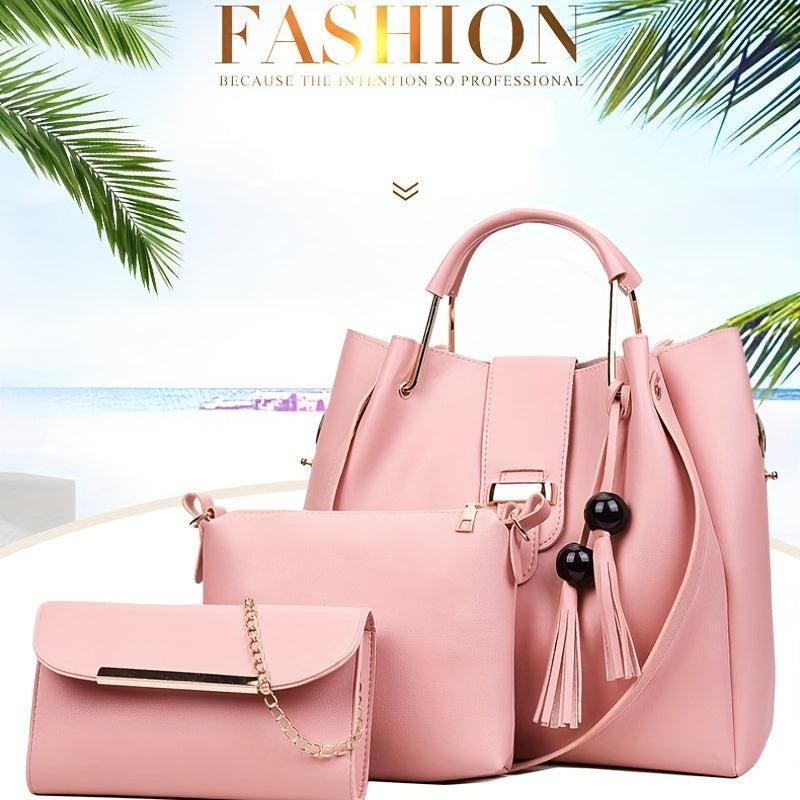 3pc Stylish Bag Set Tassel Shoulder Crossbody Flap Handbag Mother's Gift