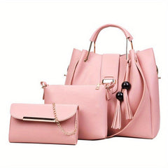 3pc Stylish Bag Set Tassel Shoulder Crossbody Flap Handbag Mother's Gift