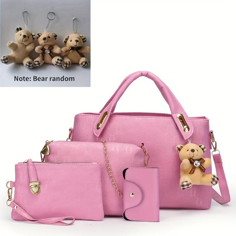 Embossed Tote Bag Set Women's Handbag With Crossbody Bag