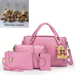 Embossed Tote Bag Set Women's Handbag With Crossbody Bag