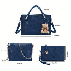 Embossed Tote Bag Set Women's Handbag With Crossbody Bag