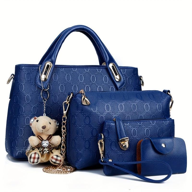 Embossed Tote Bag Set Women's Handbag With Crossbody Bag