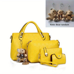 Embossed Tote Bag Set Women's Handbag With Crossbody Bag