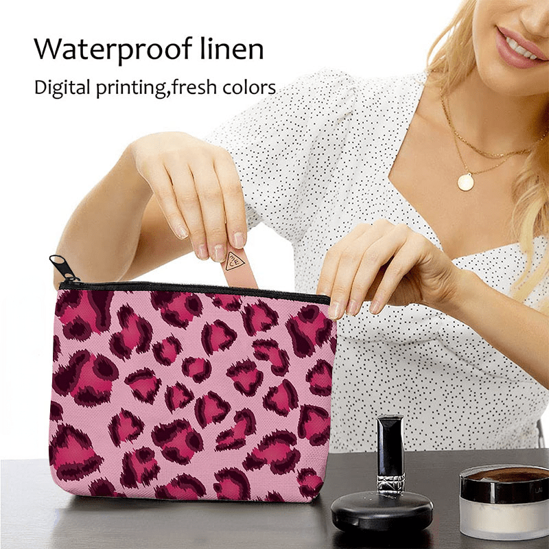 Pink Leopard Print Cosmetic Bag Waterproof Toiletry Bag