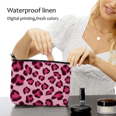 Pink Leopard Print Cosmetic Bag Waterproof Toiletry Bag