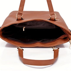 6Pcs Tote Bag Set PU Leather Textured Shoulder Bag Casual Commuter Bag
