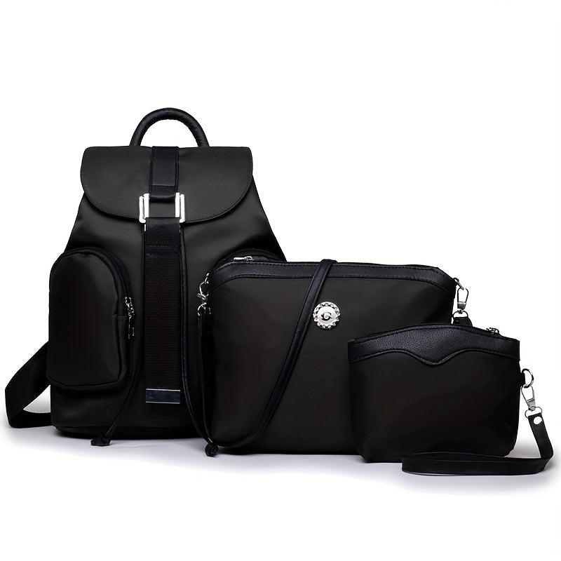 Casual 3 Pcs Colorblock Bag Sets Backpack & Shoulder Bag & Clutch Pouch