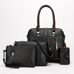4Pcs Vintage Shoulder Bag Set Women's Handbag & Crossbody Bag & Clutch Purse
