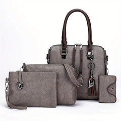 4Pcs Vintage Shoulder Bag Set Women's Handbag & Crossbody Bag & Clutch Purse