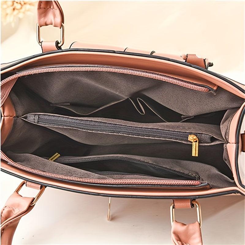 Crocodile Embossed Bag Set - Classic Tote Bag With Clutch Wallet