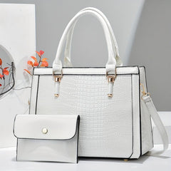 Crocodile Embossed Bag Set - Classic Tote Bag With Clutch Wallet