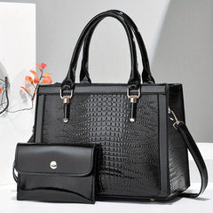 Crocodile Embossed Bag Set - Classic Tote Bag With Clutch Wallet