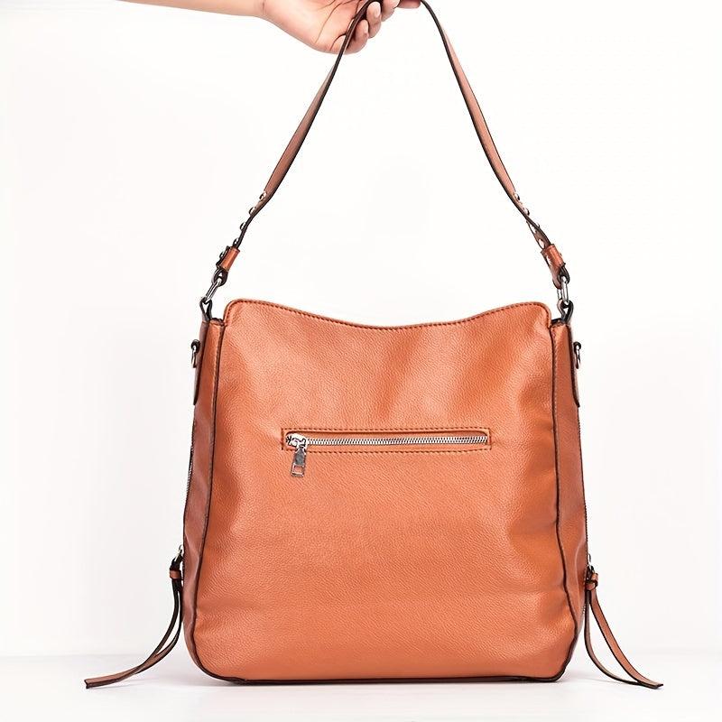 2Pcs Studded Hobo Bag Set Large Capacity Shoulder Bag Faux Leather Tote Bag