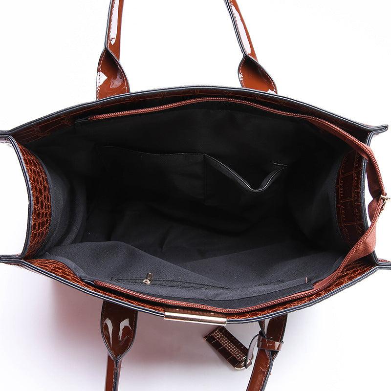 Crocodile Embossed Hand Bag Set with Shoulder Bag, Clutch Purse & Card Bag
