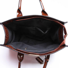 Crocodile Embossed Hand Bag Set with Shoulder Bag, Clutch Purse & Card Bag