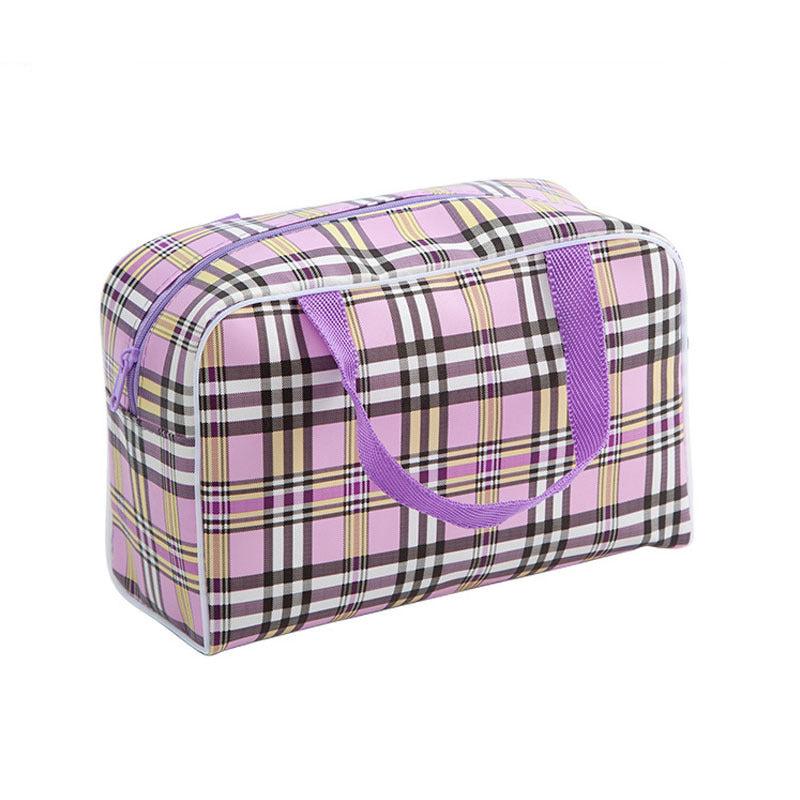 Waterproof Travel Toiletries Bag Plaid Design Portable Bath Pouch