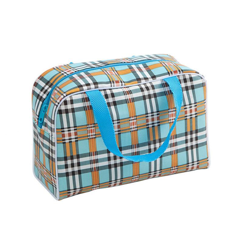 Waterproof Travel Toiletries Bag Plaid Design Portable Bath Pouch