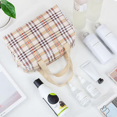 Waterproof Travel Toiletries Bag Plaid Design Portable Bath Pouch