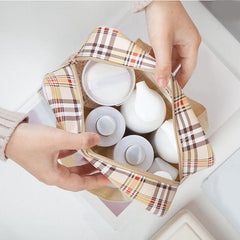 Waterproof Travel Toiletries Bag Plaid Design Portable Bath Pouch