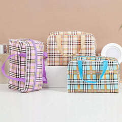 Waterproof Travel Toiletries Bag Plaid Design Portable Bath Pouch
