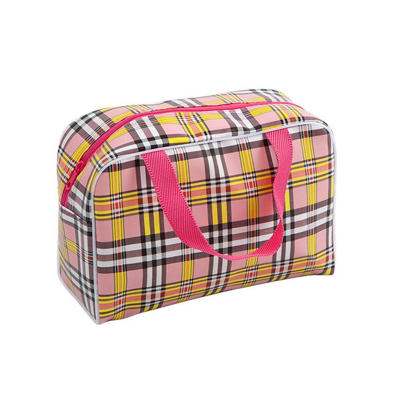 Waterproof Travel Toiletries Bag Plaid Design Portable Bath Pouch