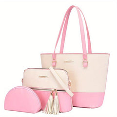 3 Pcs Colorblock Bag Set Stylish Tote Bag with Purses Women's Bags