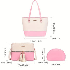 3 Pcs Colorblock Bag Set Stylish Tote Bag with Purses Women's Bags