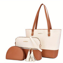 3 Pcs Colorblock Bag Set Stylish Tote Bag with Purses Women's Bags