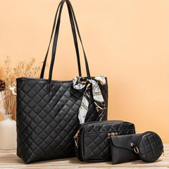 Classic Love Quilted Bag Set Tote Shoulder Purse Solid Bags