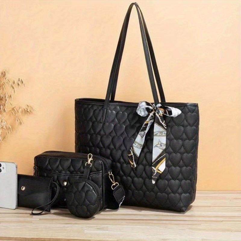 Classic Love Quilted Bag Set Tote Shoulder Purse Solid Bags