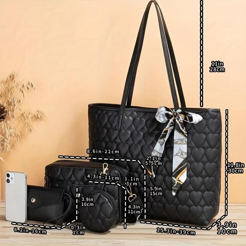 Classic Love Quilted Bag Set Tote Shoulder Purse Solid Bags