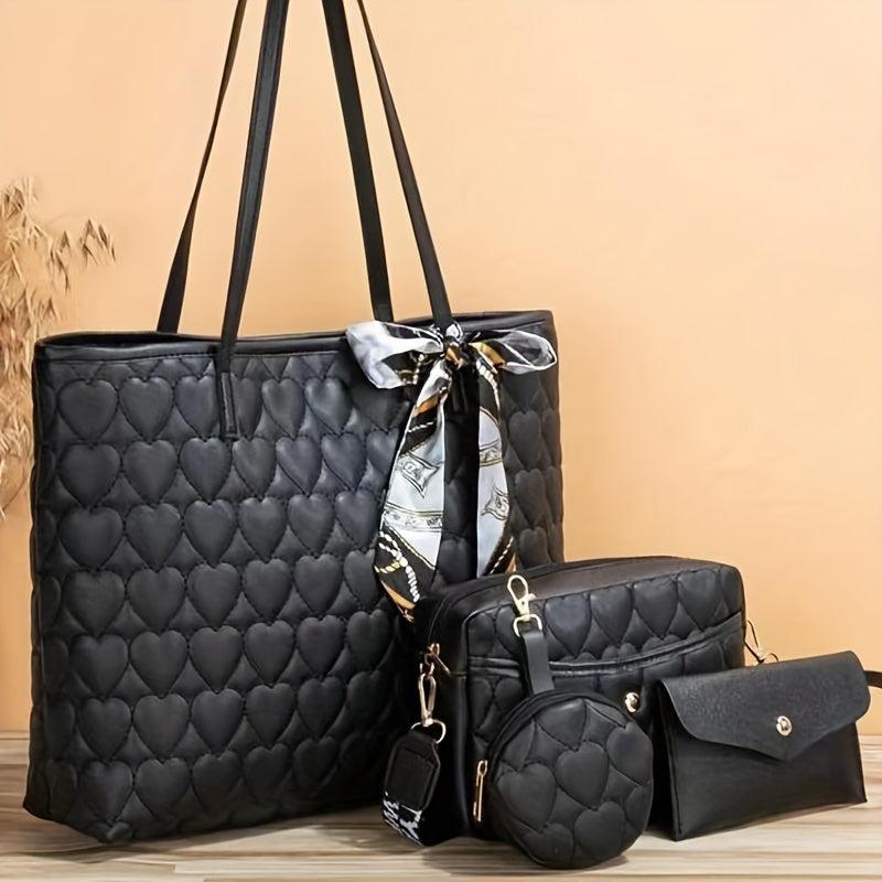 Classic Love Quilted Bag Set Tote Shoulder Purse Solid Bags
