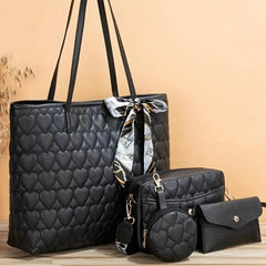 Classic Love Quilted Bag Set Tote Shoulder Purse Solid Bags