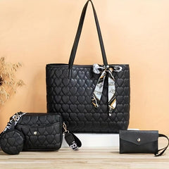 Classic Love Quilted Bag Set Tote Shoulder Purse Solid Bags