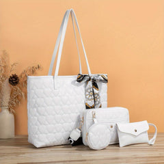 Classic Love Quilted Bag Set Tote Shoulder Purse Solid Bags