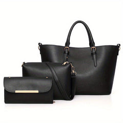 3pcs Solid Tote Bag Set Women's Handbag With Chain Crossbody Bag