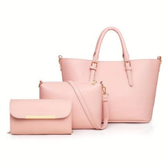 3pcs Solid Tote Bag Set Women's Handbag With Chain Crossbody Bag