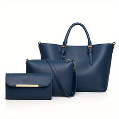 3pcs Solid Tote Bag Set Women's Handbag With Chain Crossbody Bag