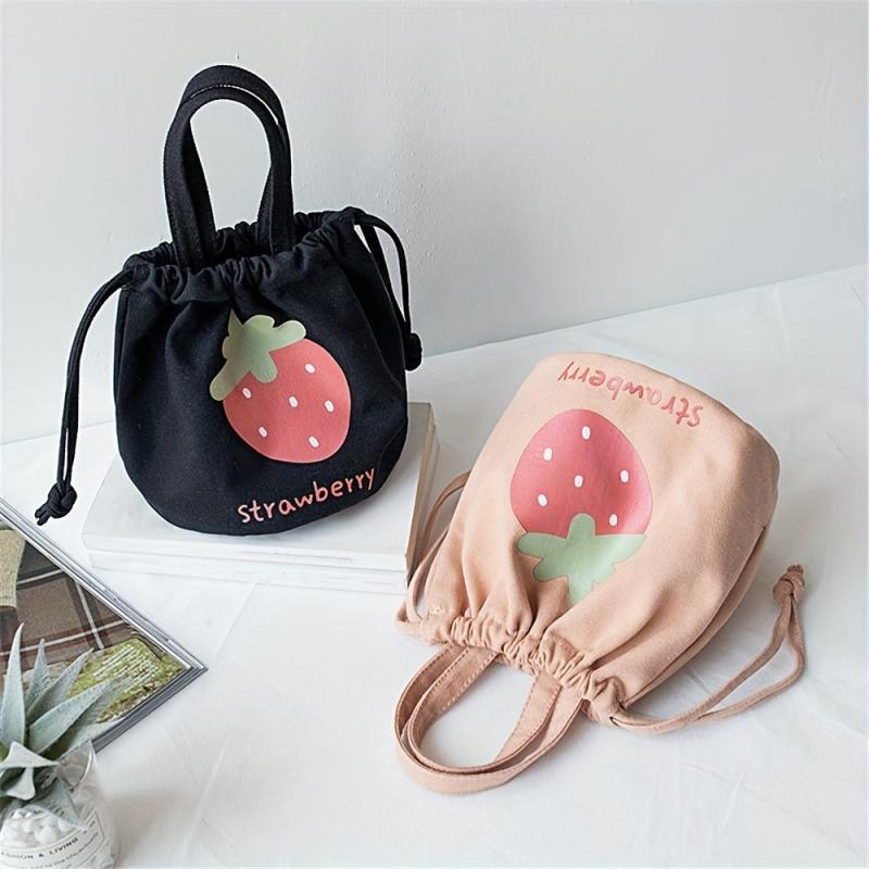 Strawberry Drawstring Storage Bag Mini Bucket Handbag
