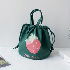 Strawberry Drawstring Storage Bag Mini Bucket Handbag